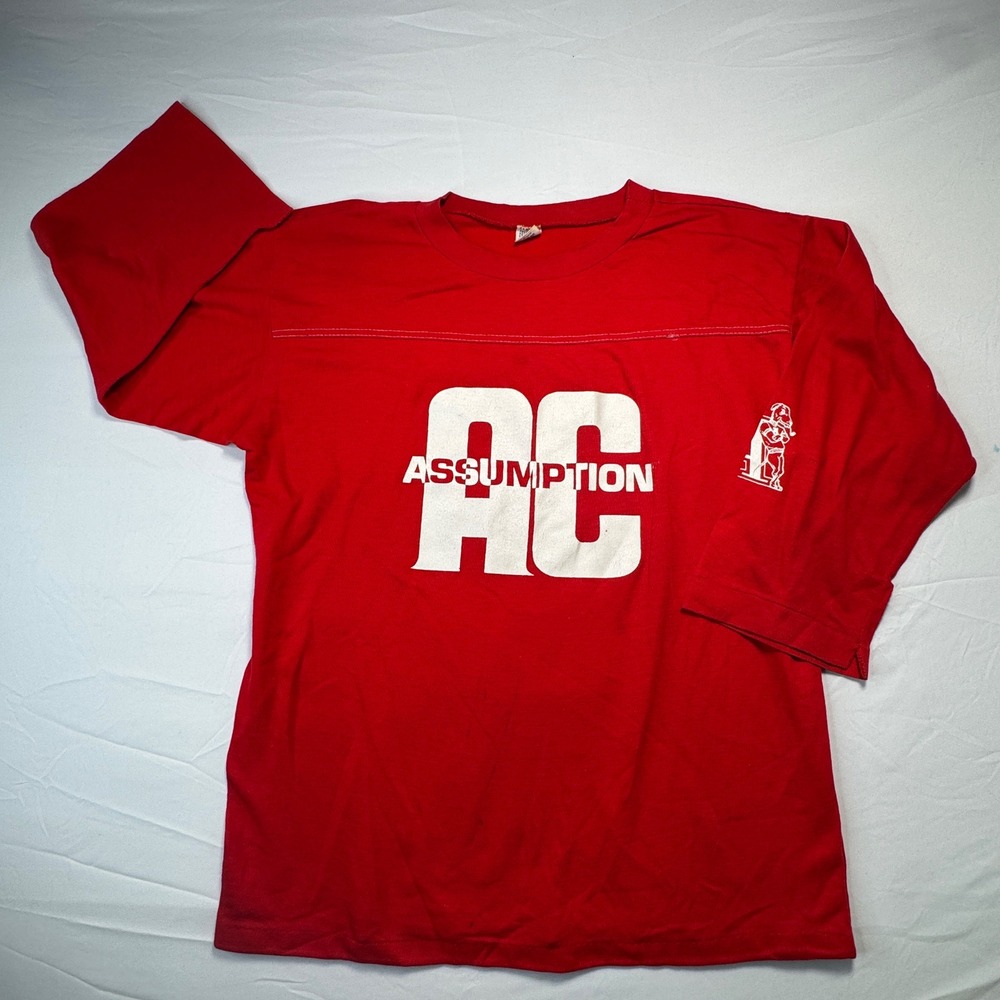 Vintage Artex Assumption College AC Long Sleeve Jersey Tee Red Single Stitch XL